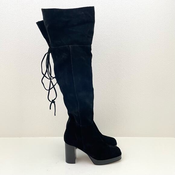 Free People Echo Black Suede Over the Knee Platform Boots Women's 37.5 NEW - Picture 4 of 11